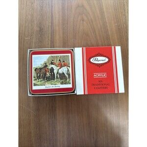 VINTAGE BOXED PIMPERNEL ENGLISH FOX  HUNTING RED Set Of 6 TRADITIONAL COASTERS
